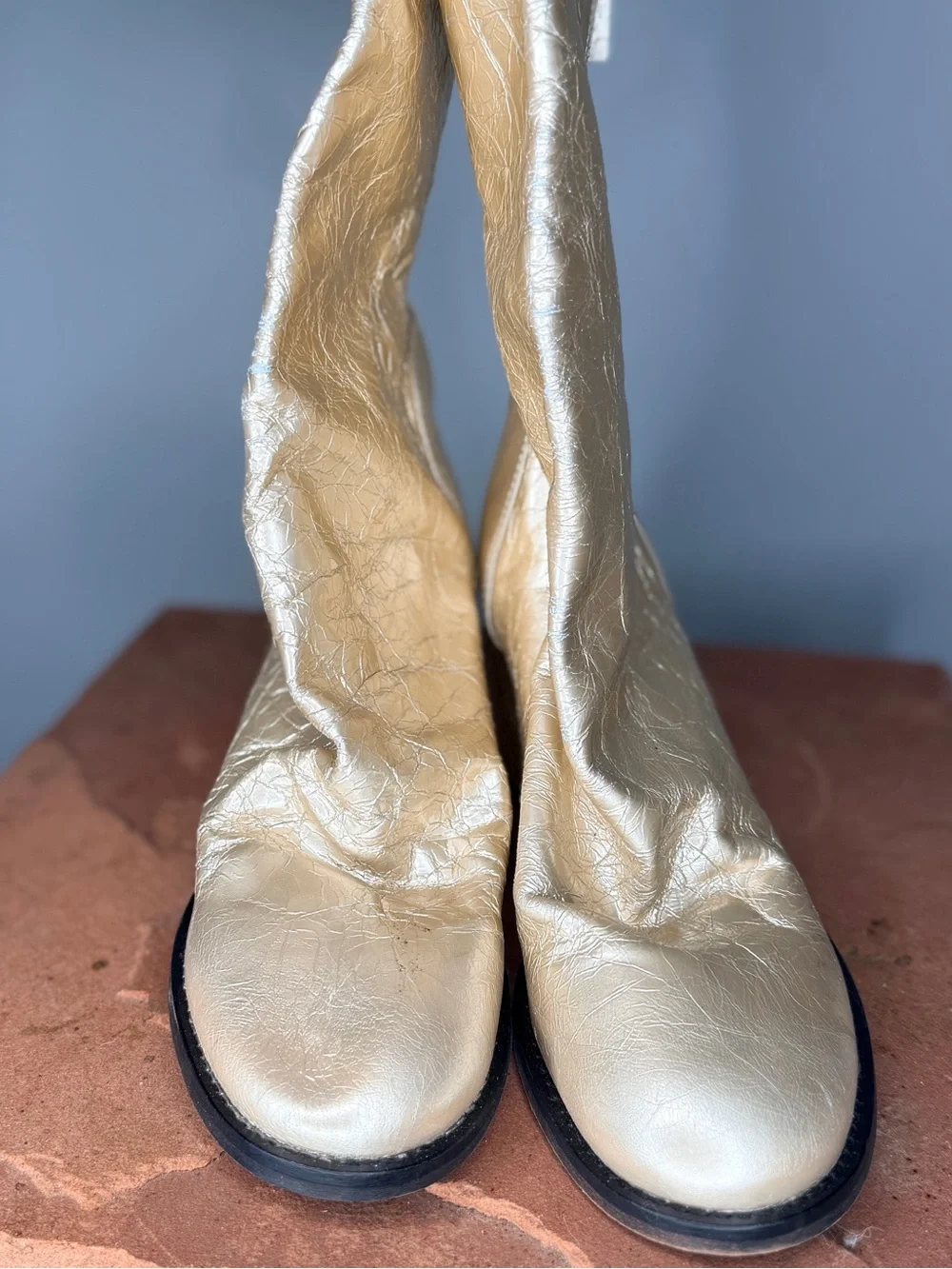 Free People Ellee Gold Metallic Date Night Block Leather Boots